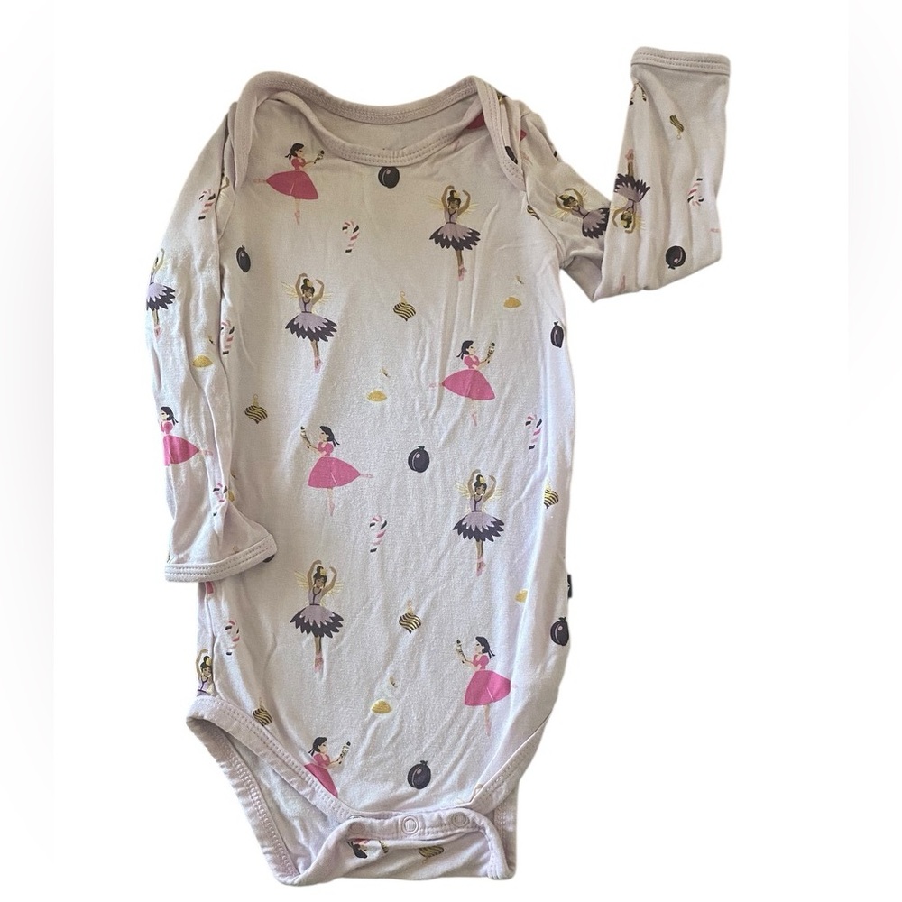 Kyte BABY Cream Long-Sleeve Bodysuit with Pink & Purple Ballerina Motif 6-12 mo